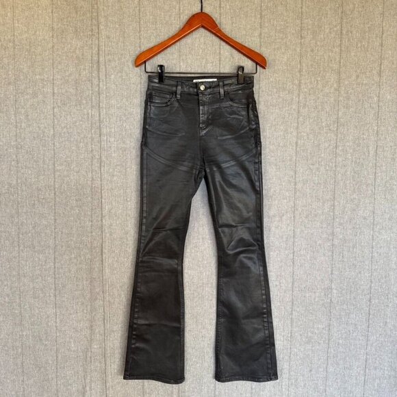 Asos Black Coated Stretch Denim Emo Y2K Festival Rocker Flare Leg Jeans Size - Picture 1 of 9